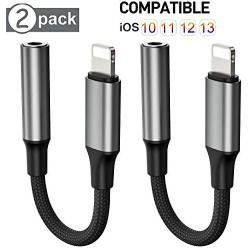 [Apple MFi Certified] Lightning to 3.5mm Headphone Jack Adapter, [2 Pack] iPhone Headphone Adapter, Compatible for iPhone 11/11 Pro/11 Pro Max/XS/XR/X 8 7P, iPad, iPod (Support iOS 10-13 Accessories)