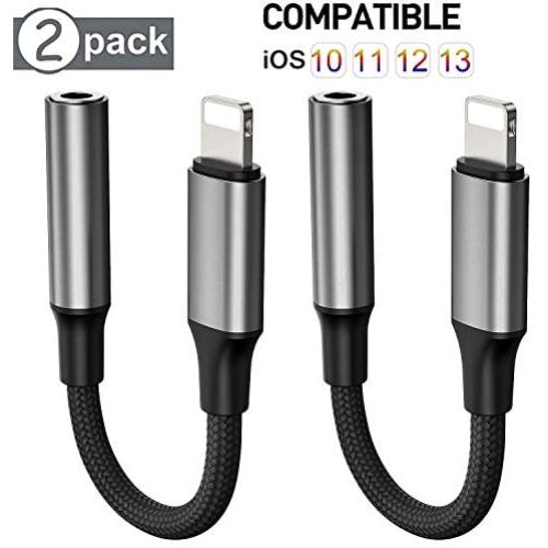 [Apple MFi Certified] Lightning to 3.5mm Headphone Jack Adapter, [2 Pack] iPhone Headphone Adapter, Compatible for iPhone 11/11 Pro/11 Pro Max/XS/XR/X 8 7P, iPad, iPod (Support iOS 10-13 Accessories)