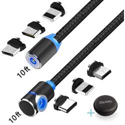 Utotrip Magnetic Charging Cable,(2-Pack,10ft,10ft) 3-in-1 USB Magnetic Cable,Nylon Braided Phone Charger Cable Compatible with Micro USB,Type C and iProducts…
