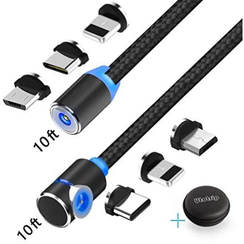 Utotrip Magnetic Charging Cable,(2-Pack,10ft,10ft) 3-in-1 USB Magnetic Cable,Nylon Braided Phone Charger Cable Compatible with Micro USB,Type C and iProducts…