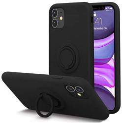 KUMEEK for iPhone 11 Case Fingerprint | Kickstand | Anti-Scratch | Microfiber Liner Shock Absorption Gel Rubber Full Body Protection Liquid Silicone Case for iPhone 11-Black