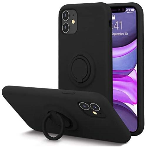 KUMEEK for iPhone 11 Case Fingerprint | Kickstand | Anti-Scratch | Microfiber Liner Shock Absorption Gel Rubber Full Body Protection Liquid Silicone Case for iPhone 11-Black