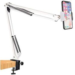 Cell Phone Holder for Desk,Universal Phone Clip Holder Clamp 360° Rotation Phone Stand Holder Mount,Flexible Long Arm Bracket for Phone 11 Pro XS Max XR X 8 8P,Huawei,xiaomi, Samsung Galaxy （White）