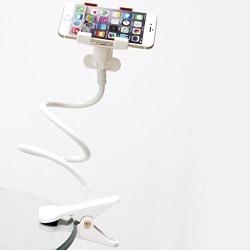 HOOSUN Gooseneck Flexible Long Arms Cell Phone Clip Holder Stand, Lazy Bracket for for iPhone, GPS Devices,Fit On Desktop Bed Mobile Stand for Bedroom, Office,Bathroom, Kitchen (White)