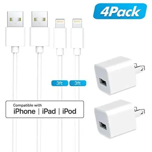 USB Charger, 2 Pack Wall Charger Adapter Block with 2 Pack 3FT Fast Charging Cable Cord(Pack of 4) Compatible with iPhone 11/Xs/Xs Max/XR/X /8/7/6/6S Plus SE/5S/5C, iPad and More USB Charger, 2 Pack Wall Charger Adapter Block with 2 Pack 3FT Fast Charging Cable Cord(Pack of 4) Compatible with iPhone 11/Xs/Xs Max/XR/X /8/7/6/6S Plus SE/5S/5C, iPad and More