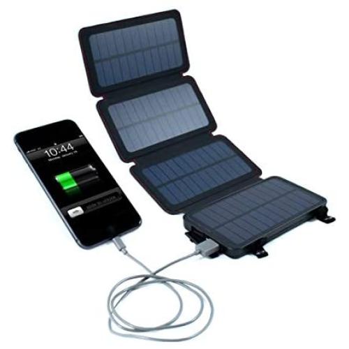 QuadraPro Solar Power Bank - 5.5W Solar 4-Panel Wireless Cell Phone Charger Compatible with iPhone, Android, Dual USB Power Bank Battery & Flashlight, Magnetic Mounts, Hanging Loops & Carabiners