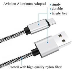 Micro USB Cable 6ft 3Pack by Ailun High Speed 2.0 USB A Male to Micro USB Sync Charging Nylon Braided Cable with 56k Ohm Pull-up Resistor for Smartphone Tablets Silver and Blackwhite