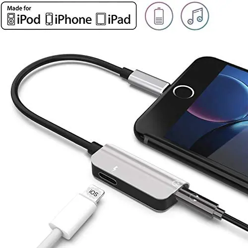 for iPhone Adapter 3.5mm Earphone Jack Adapter Headphone Adapter Audio Cables AUX Conversion Accessories Charge Converter 2 in 1 Splitter Dongle for iPhone 7/8/X/7 Plus/8 Plus/XS/XS MAX/XR/11/11Pro