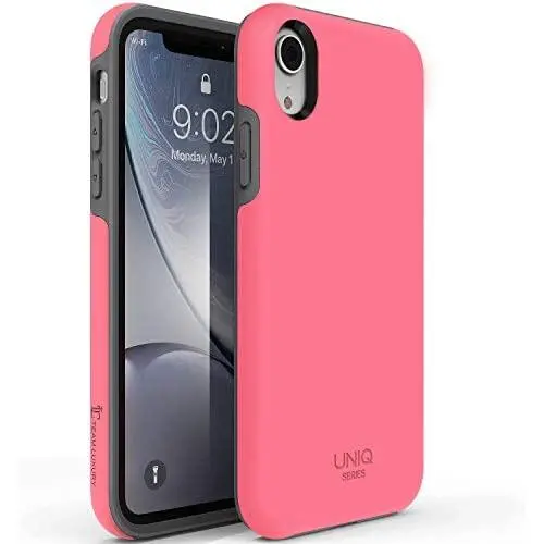 TEAM LUXURY iPhone XR Case, [UNIQ Series] Ultra Defender Shockproof Hybrid Slim Protective Cover Phone Case for Apple iPhone XR 6.1&quot (Hot Pink/Gray)