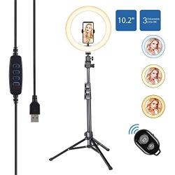 Cliusnra LED Selfie Ring Light: 10" Small Tripod Stand Phone Holder Kit YouTube Video iPhone Ipad Photography Photo Vlog Makeup Dimmable Warm/White/Natural O-Light Desk Floor Large USB Halo Lamp