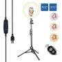 Cliusnra LED Selfie Ring Light: 10" Small Tripod Stand Phone Holder Kit YouTube Video iPhone Ipad Photography Photo Vlog Makeup Dimmable Warm/White/Natural O-Light Desk Floor Large USB Halo Lamp