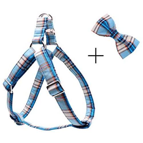 lionet paws Dog Harness with Bowtie Cotton No-Pull Adjustable Pet Harness with Metal Buckle for Small Medium Large Dogs