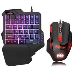 RGB One Hand Mechanical Gaming Keyboard and Backlit Mouse Combo, USB Wired Rainbow Letters Glow Single Hand Mechanical Keyboard,Gaming Keyboard Set for Laptop PC Computer Game and Work