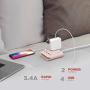 Multi Plug Outlet Extender & Splitter: iHome PowerReach 6ft Extension Cord with 2 Outlets & 4 USB Ports for Multiple Smartphone Charging - Desktop/Magnetic Wall Mounting Charger (Pink)