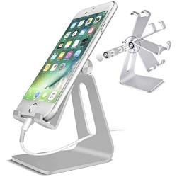 POKANIC Cell Phone Stand Dock Holder Cradle Mount Organizer Charger StationTable, Desktop Bed Office School Kitchen Travel Foldable Portable Adjustable, Multi-Angle Aluminum Non-Slip, Kids (Silver)