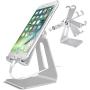 POKANIC Cell Phone Stand Dock Holder Cradle Mount Organizer Charger StationTable, Desktop Bed Office School Kitchen Travel Foldable Portable Adjustable, Multi-Angle Aluminum Non-Slip, Kids (Silver)