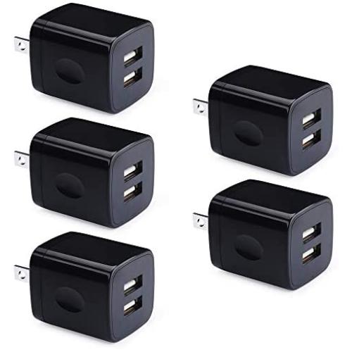 USB Wall Plug, GiGreen 2.1A Dual Port USB Power Block 5 Pack Portable Quick Charger Cubes Compatible iPhone 7/6 plus/8/x, Samsung Galaxy S9/S10e/S9/S8 Plus/S6, LG G8/G7/V35/V40 ThinQ, Moto G7 plus