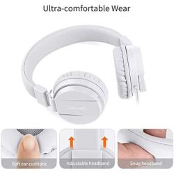 Kids Headphones, gorsun Lightweight Stereo Foldable Wired Headphones Volume Limited for Kids Adults Adjustable Headband Headset for Cellphones Smartphones iPhone Laptop Computer Mp3/4 Earphones(White)