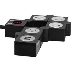 Cellet 4 Outlet Rotating Power Strip, With Timer and ON and Off Button, Dual USB Charging Ports, 5 Foot Cord, for Computers, Smartphones, Tablets, and Other Devices- Black