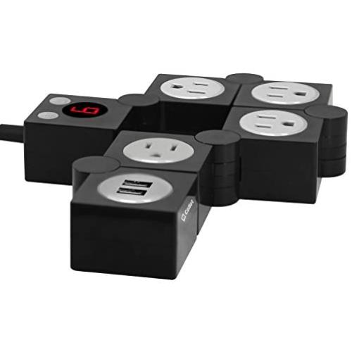 Cellet 4 Outlet Rotating Power Strip, With Timer and ON and Off Button, Dual USB Charging Ports, 5 Foot Cord, for Computers, Smartphones, Tablets, and Other Devices- Black