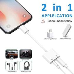 Headphone Adapter for iPhone 3.5mm Jack Charge & Audio Dongle Converter Splitter Cables 2 in 1 for iPhone 11pro/7/7Plus/8/X/10/XR/XS/XS Max Earphone Accessory Compatible Support All iOS System