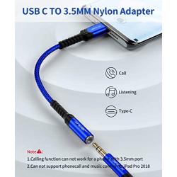 USB Type C to 3.5mm Female Headphone Jack Adapter, JSAUX USB C to Aux Audio Dongle Cable Cord Compatible with Pixel 4 3 2 XL, Samsung Galaxy S20 Ultra Z Flip S20+ Note 10 S10 S9 Plus, iPad Pro(Blue)