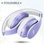 Bluetooth Headphones,Tuinyo Wireless Headphones Over Ear with Microphone, Foldable & Lightweight Stereo Wireless Headset for Travel Work TV PC Cellphon-Purple