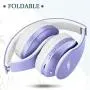 Bluetooth Headphones,Tuinyo Wireless Headphones Over Ear with Microphone, Foldable & Lightweight Stereo Wireless Headset for Travel Work TV PC Cellphon-Purple