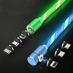 Flowing LED Magnetic Charging Cable.3 in 1 Cable(2 Packs,5 ft) Blue+Green