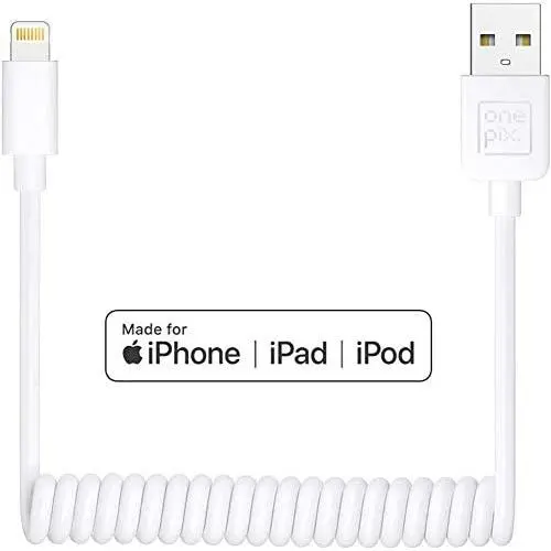 ONE PIX iPhone Charger Cable for Car (3 ft), MFi Certified Coiled Lightning Cable Compatible with iPhone 11/XS/XS Max/XR/X/8/8 Plus/7/7 Plus/6s/6s Plus/6/6 Plus/SE/5s/5c/5/iPad/iPod - White ONE PIX iPhone Charger Cable for Car (3 ft), MFi Certified Coiled Lightning Cable Compatible with iPhone 11/XS/XS Max/XR/X/8/8 Plus/7/7 Plus/6s/6s Plus/6/6 Plus/SE/5s/5c/5/iPad/iPod - White
