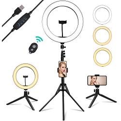 USB Powered Ring Light, Summifit 10“ Circle LED Light, Bluetooth Halo Lighting with 2 Tripod Stand, 3 Phone Holder for YouTube Video, TikTok, Live Streaming, Makeup, Selfie Photography iPhone Android