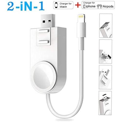 iWatch Charger Compatible with iPhone Charger,2 in 1 Portable Wireless Adjustable Magnetic USB Watch Charger Compatible for Apple Watch Series 5/4/3/2/1 & iPhone 11/11 Pro/XR/XS/XS Max/X/8/Airpods