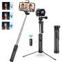 Mpow Selfie Stick Tripod, All in 1 Portable Extendable Selfie Stick with Bluetooth Remote & Fill Light, Compatible iPhone 11/11PRO/XS Max/XS/XR/X/8P/7P, Galaxy S20/S10/S9/S8 Gopro/Small Camera, Black
