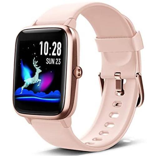 Lintelek Smart Watch, Full Touch Screen Smartwatch, 1.3 Inch Fitness Tracker with HR Monitor, Sleep Tracker, Stopwatch, IP68 Waterproof Fitness Watch Compatible with iOS, Android for Men, Women