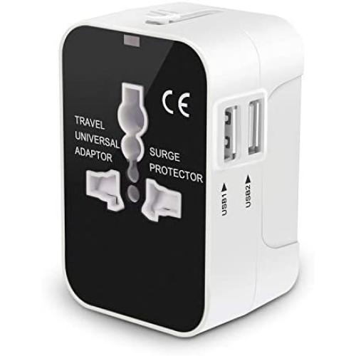 Travel Adapter, Worldwide All in One Universal Power Adapter AC Plug International Wall Charger with Dual USB Charging Ports for US EU UK AUS Europe Cell Phone (White)