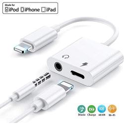 [Apple MFi Certified] 2 in 1 Lightning to 3.5mm Earphone Audio & Charger Splitter Adapter, iPhone Headphone Adapter Dongle Charger Jack Aux Audio 3.5 mm for iPhone 11/11 Pro/XS/XR/X 8 7, iPad, iPod