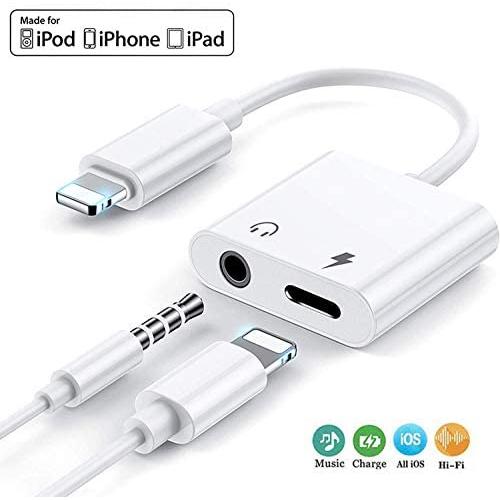 [Apple MFi Certified] Headphone Adapter for iPhone, 2 in 1 Lightning to 3.5mm Earphone Audio & Charger Splitter Adapter, Compatible with iPhone 11/11 Pro/XS/XR/X 8 7, iPad, iPod + iOS 13