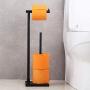 GERZ Bathroom Toilet Paper Holder Stand with Reserve, Modern Tissue Roll Holder SUS304 Stainless Steel Rustproof Freestanding, Matte Black
