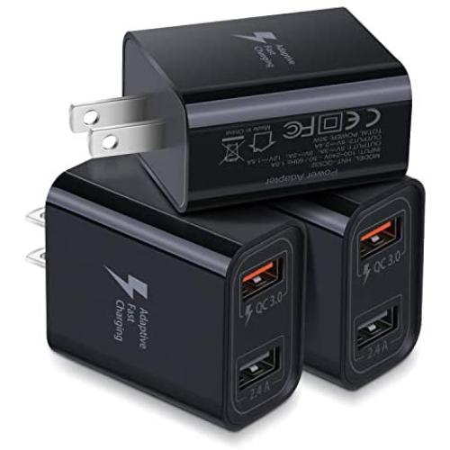 Dual USB Wall Charger, Costyle 3 Pack 30W 2 Ports Adaptive Fast Charging Block (Quick Charge QC 3.0 & 5V 2.4A) Wall Plug Compatible for iPhone 11 XS Max, Samsung Galaxy S9 S8, iPad Mini, Pixel (Black)