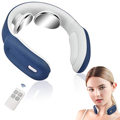 Pulse Neck Massager Cordless, Portable Electric Smart Electronic Neck Relax Massage Equipment with Heat, 3 Modes, 15 Speeds for Home Travel Airplane Office, Gifts for Men Women Dad Mom Friend, Blue