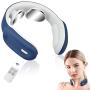 Pulse Neck Massager Cordless, Portable Electric Smart Electronic Neck Relax Massage Equipment with Heat, 3 Modes, 15 Speeds for Home Travel Airplane Office, Gifts for Men Women Dad Mom Friend, Blue