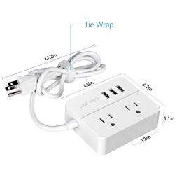 JSVER Compact Travel Power Strip with 3 USB Smart Charging Station and 2 Power Outlet, White