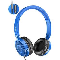 On Ear Headphones with Mic, Vogek Lightweight Portable Fold-Flat Stereo Bass Kids Headphones with 1.5M Tangle Free Cord and Microphone for Kids-Blue