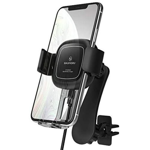 Sinjimoru Automatic Clamping Wireless Car Charger Mount, Smart Sensor Phone Holder for Car with 2 Way Air Vent Clip, Car Phone Mount with Secure Fast Charger, Sinjimoru O-Grab Bal, Black