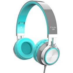 Elecder i39 Headphones with Microphone Foldable Lightweight Adjustable On Ear Headsets with 3.5mm Jack for iPad Cellphones Computer MP3/4 Kindle Airplane School (Mint/Gray)