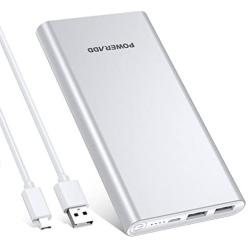 Poweradd 2ND Gen Pilot 2GS 10000mAh Power Bank, Dual USB Port 3.4A Portable Charger with High-Speed Charge for iPhone, Ipad, Samsung, Mobile Phones and Tablet- Silver