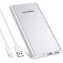 Poweradd 2ND Gen Pilot 2GS 10000mAh Power Bank, Dual USB Port 3.4A Portable Charger with High-Speed Charge for iPhone, Ipad, Samsung, Mobile Phones and Tablet- Silver