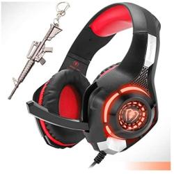 Gaming Headset,Computer Headsets PC 3.5mm Plug Headphones,Lightweight Headset,LED Light,Volume Control,Noise Canceling Mic,for PS4,PC,Xbox ONE,Tablet,Phone,Laptop,Mac Controller (red)