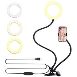 QWOO 6 Selfie Ring Light with Phone Holder, Flexible Cell Phone Stand and Desk Clamp LED Light for Live Streaming Video Recording