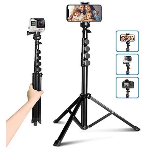 62" Phone Tripod, Aureday Portable Cell Phone Tripod Stand with Bluetooth Remote and Universal Phone Holder, Perfect for Selfies/Video Recording/Vlogging/Live Streaming